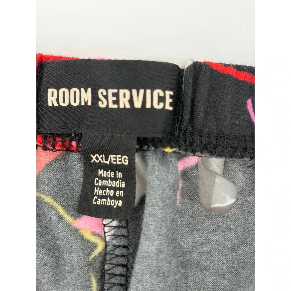 Room Service Pajama Set Shawl Collar Black Floral, Super Soft, Women's Size XXL